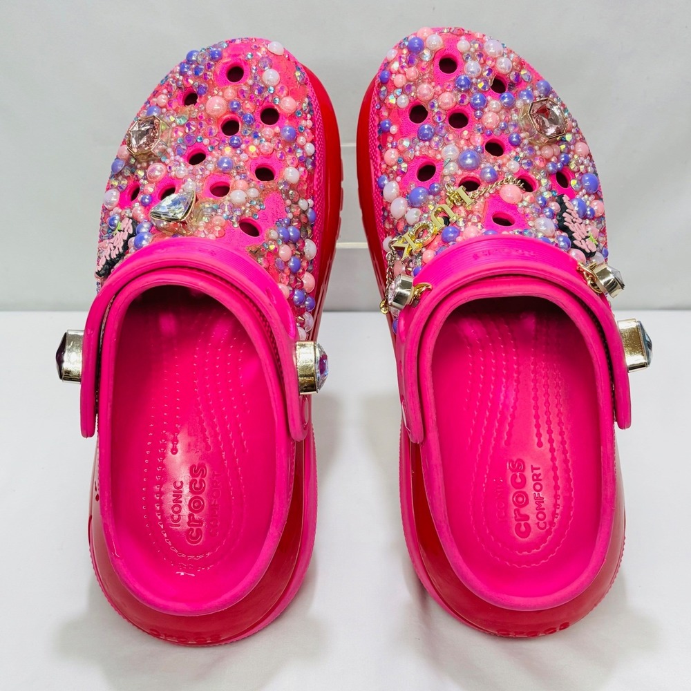 CROCS Pink Rhinestone Bejeweled Platform Mules - Picture 4 of 9